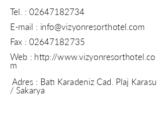 Karasu Vizyon Resort Hotel iletiim bilgileri